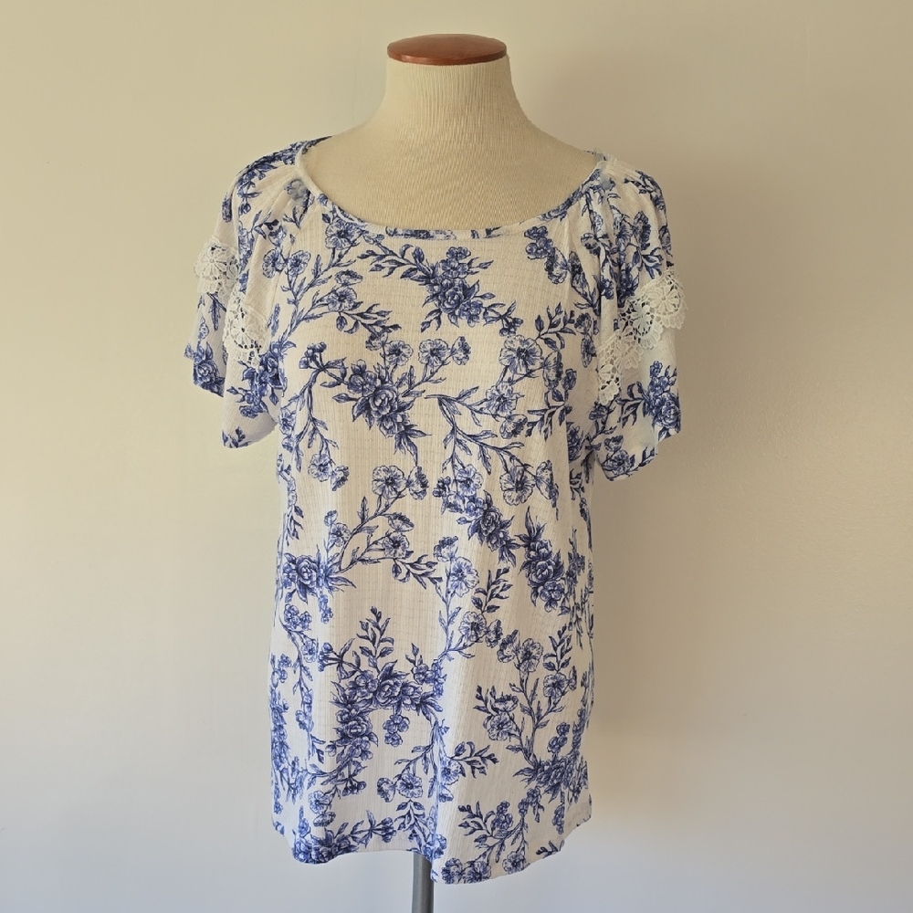Elegant Blue and White Floral Top